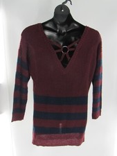 Plus Size Women's Burgundy Navy Blue Striped Sweater Size 2X NWT