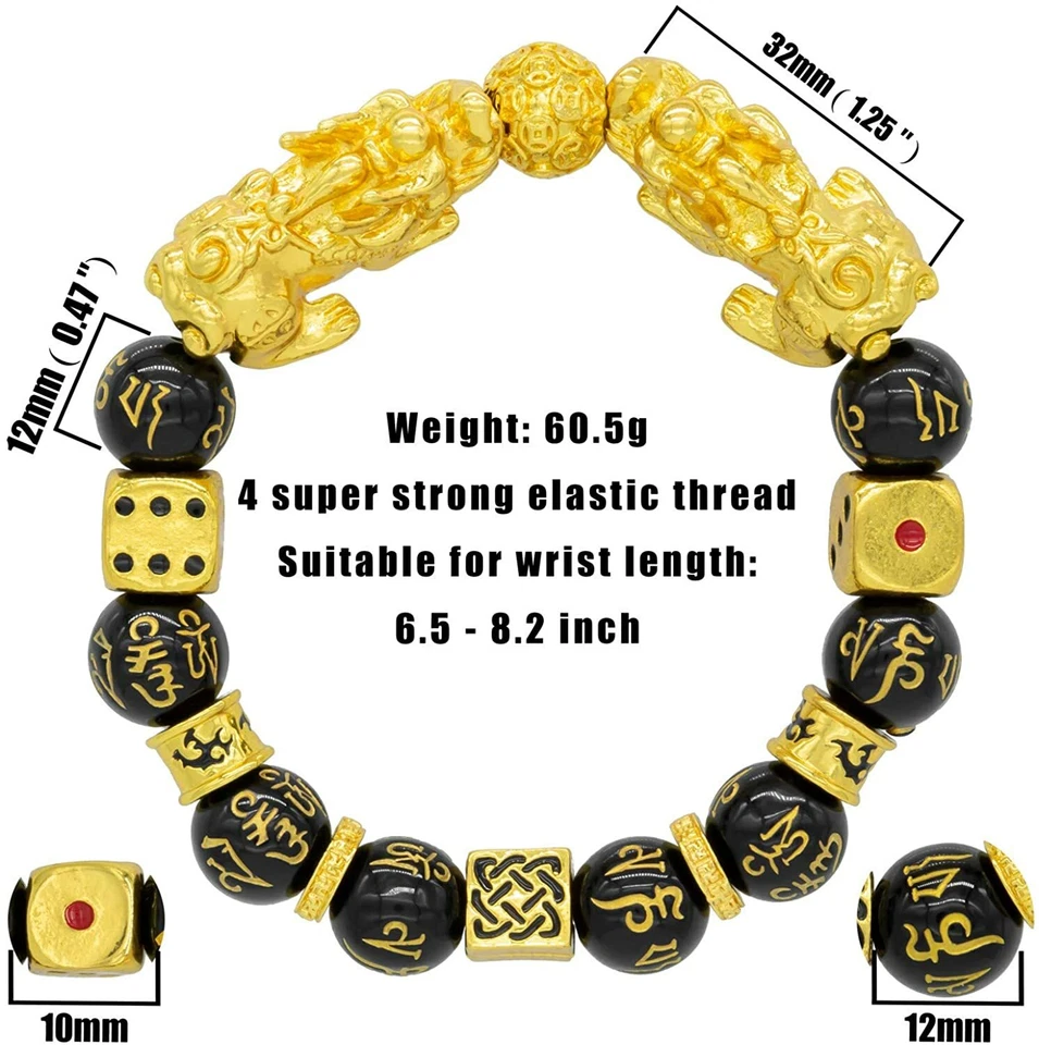 Feng Shui Bracelet Prosperity Double Pi xiu/Pi Yao Black Mantra Bead Bracelet - Image 4 of 4