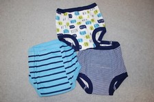 Toddler Boys 3 PAIR LOT TRAINING PANTS Underwear BLUE STRIPE HEY HELLO Padded 2T