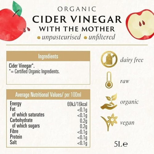 Biona Organic Apple Cider Vinegar Unfiltered& Unpasteurised Percent Acidity-Raw - Picture 21 of 25