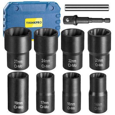 Thinkpro Lug Nut Removal Tool10 Piece Lug Nut Extractor Set 1/2 Inch Drive