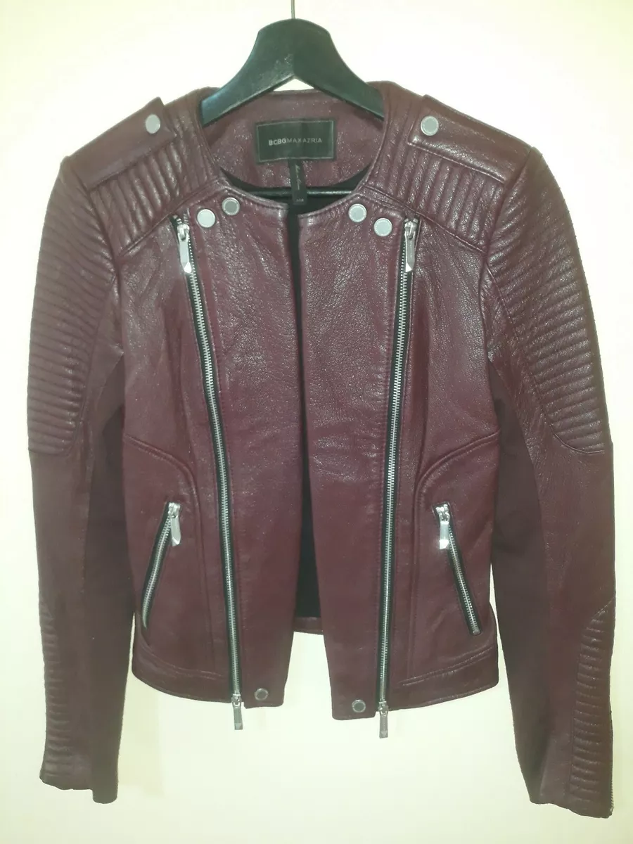 BCBG MAX AZRIA Blake Quilted Leather Moto Biker Racer Jacket. RRP 921 AUD Plum