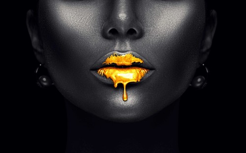 SCREEN PICTURE GOLD LIPS (PP1446) canvas photo art female face model - Picture 2 of 6