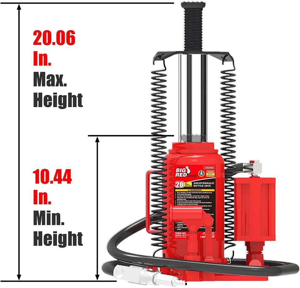 BIG RED Torin 20 Ton Pneumatic Air Hydraulic Bottle Jack with Manual Hand Pump - Image 2 of 4