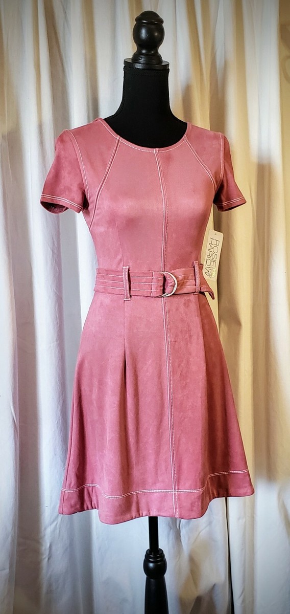 pink faux suede dress •NWT• Rosie Harlow Juniors' S Pink Belted Faux-Suede Dress 