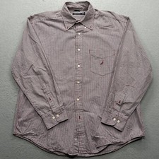 Nautica Men's XL Casual Button Down Red Navy Checkered Shirt