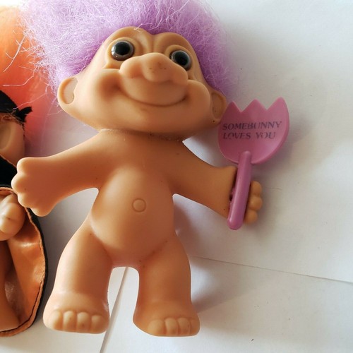 Halloween and Easter Troll Dolls Cape Mask Bunny Tail Holding Sign 3" Pre-owned - Picture 8 of 10
