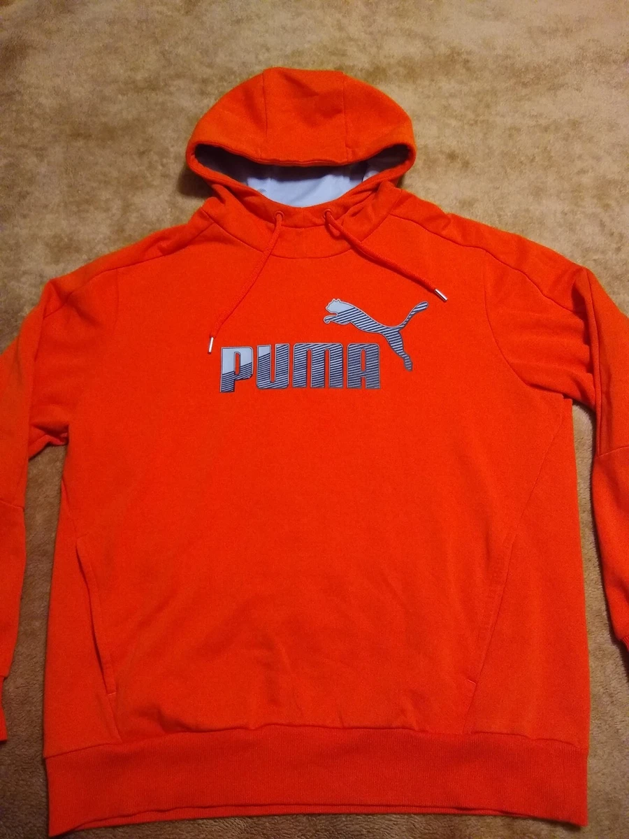 Puma Sweatshirt Hoodie Men s Size Large Orange Logo Front Pocket Hooded Pullover
