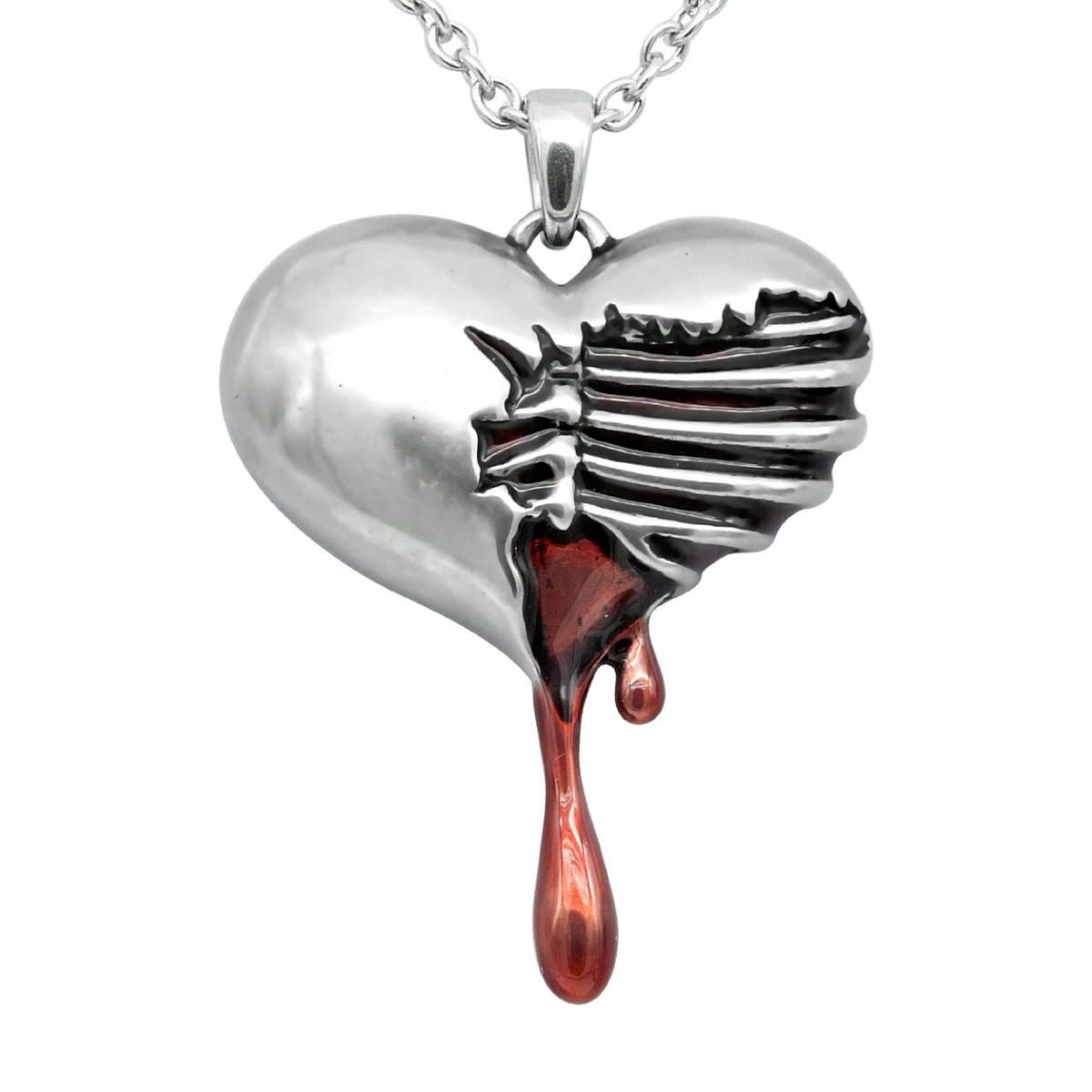 Skeletone Bleeding Heart Pendant Necklace Red Rib Cage Stainless steel Necklace