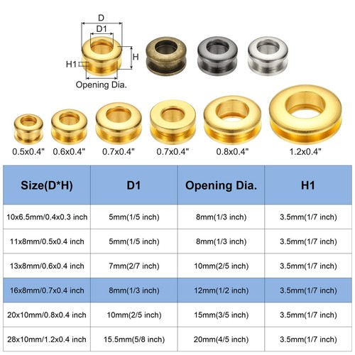 8MM Solid Brass Hole Eyelets 20PCS Flat Self Backing Grommets Washer Black - Picture 2 of 6