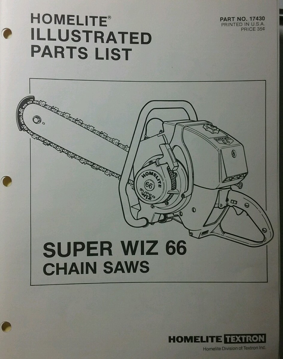 Homelite Super Wiz 66 Chain Saw Parts Catalog Manual Chainsaw | eBay