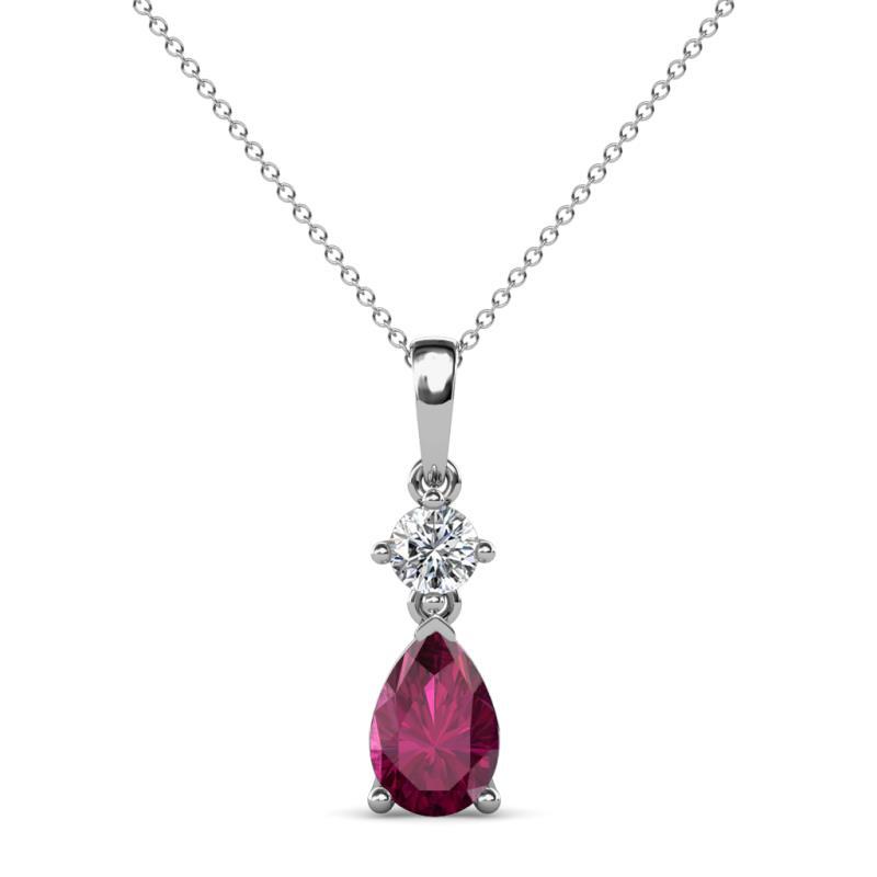 Pear Shape Rhodolite Garnet Diamond Stone Pendant 14K Gold 18