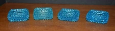 VTG Aqua Blue Glass Diamond Point Hobnail Salt Dips (4) FENTON