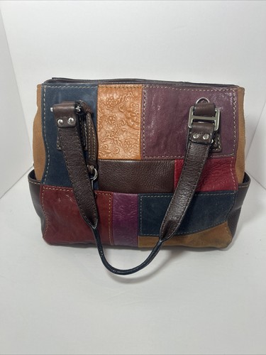 Fossil- Patchwork Hobo Bag Purse- Genuine Leather-Suede Shoulder Handbag - Picture 23 of 24