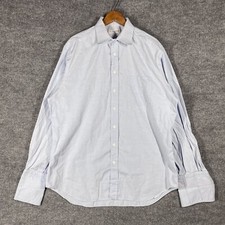 VINTAGE Ascot Chang Dress Shirt Mens Large Blue Classic Preppy Custom Made