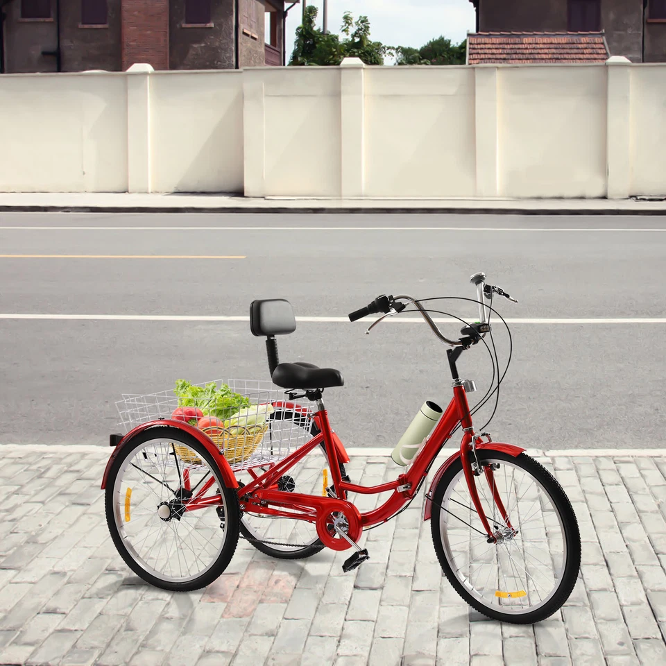 24'' 7-Gang Erwachsene 3-Räder Fahrrad 7-Gang mit Einkaufskorb Dreirad - Bild 4 von 4