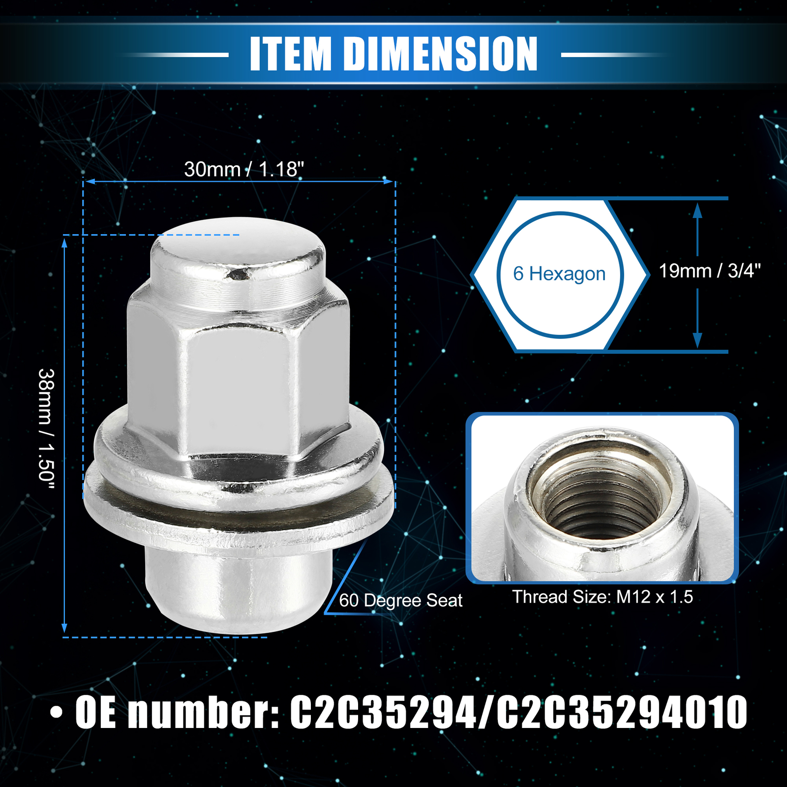 20 Pcs M12 x 1.5 Wheel Lug Nuts for Jaguar XF XJ XJR No.C2C35294/C2C35294010