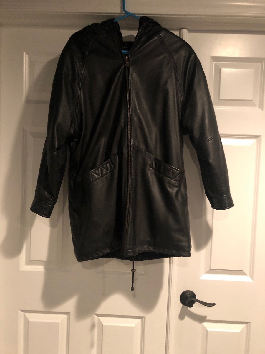 Womens Izzi Black Leather Jacket Coat Size Large Black