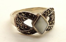 Gorgeous Sterling Silver and Marcasite Abalone Ring Size 9 3/4 