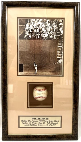 Willie Mays 1954 World Series Catch Shadowbox Signed Baseball COA #110 of 1954