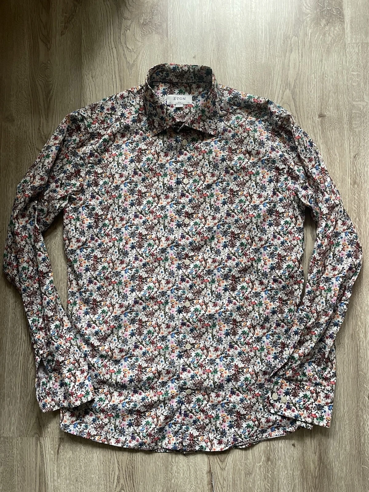Eton Bottom Floral Motif Cotton Shirt size L