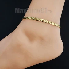 14K GOLD PLATED BRASS MARINA LINK CHAIN 4mm 10" FASHION BLING ANKLET BRACELET