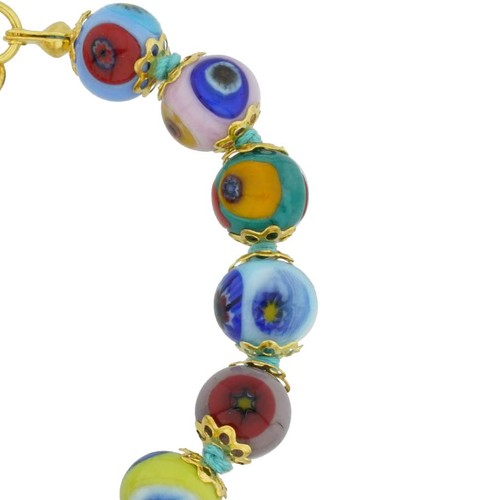 Pulsera de vidrio de Venecia Murano cuentas de mosaico multicolor italiano Millefiori - Imagen 2 de 6