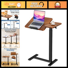 Adjustable Overbed Table with Wheels, Rolling Bedside Tray, Brown Finish