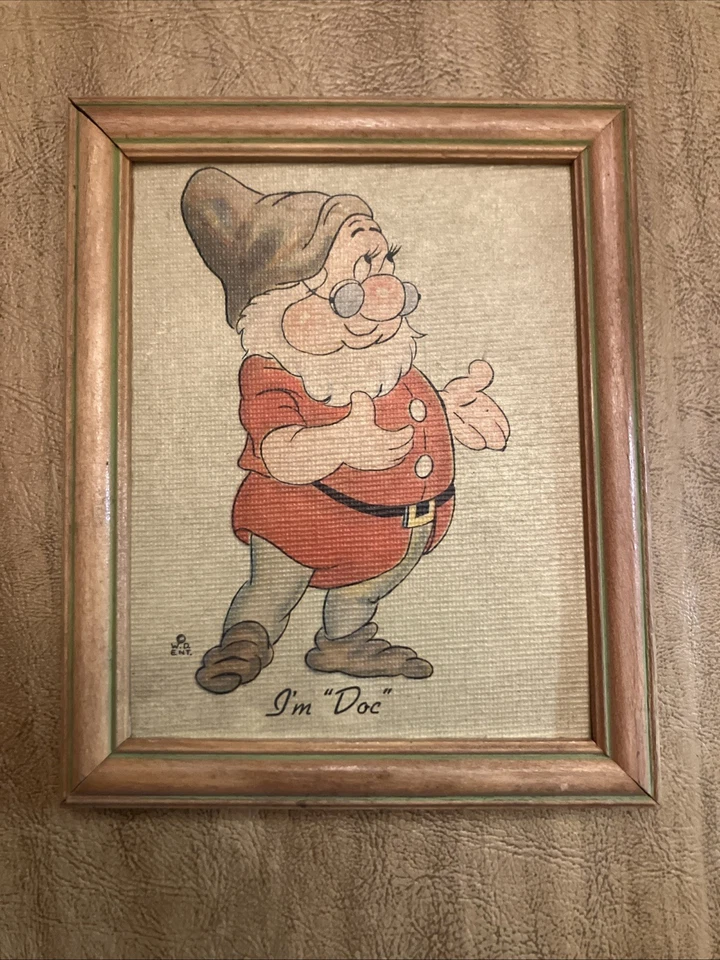 VTG 1930's Disney Snow White & 7 Dwarfs Framed Pictures Original Frames Set - Image 4 of 4