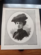 1892 Hetty Dene Victorian Theatre Actress Portrait Antique Engraving Print Art