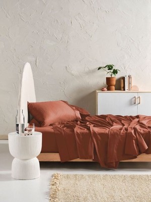 Linen House Augusta Sheet Set (Brick) - Queen Queen: 265cm x 270cm (1 x Flat She