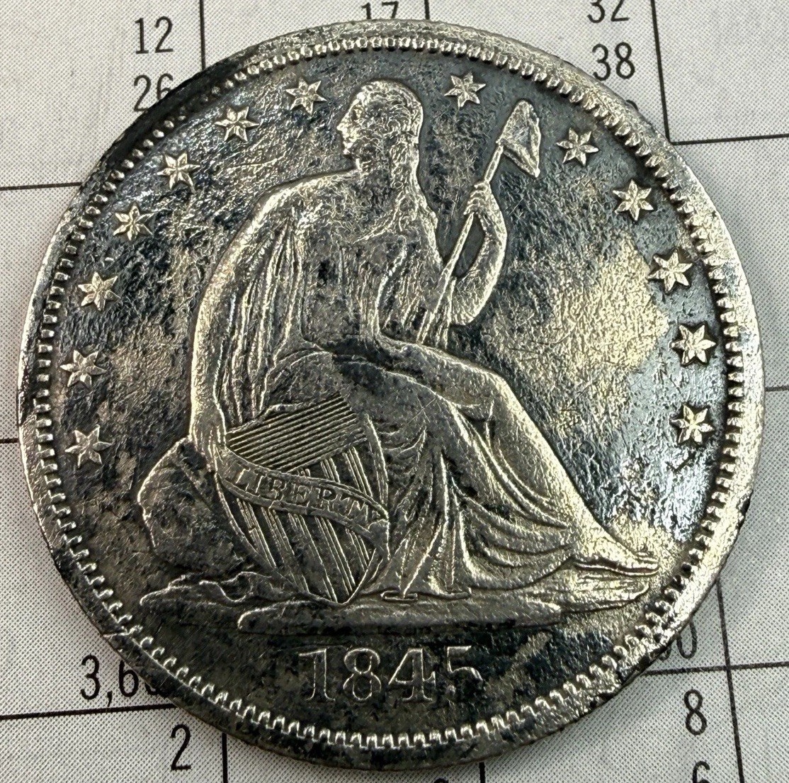 1845 O Seated Liberty Half Dollar 50c NO Drapery- XF Details