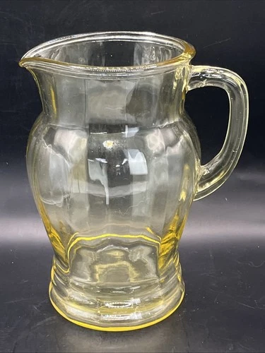 Anchor Hocking Optic Yellow Depression Glass Pillar Pitcher Ice Water VTG Amber