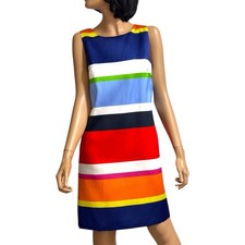 Vibrant Multicolor Striped Sleeveless Sheath Dress 10 Retro Glam