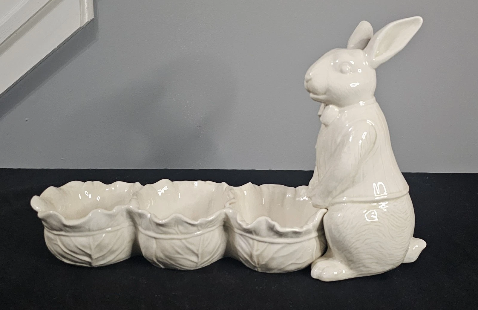 K&K Interiors White Dolomite Rabbit Divided Cabbage Bowl Easter Serving Dish
