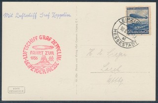 Zeppelin Messefahrt Leipzig 1936 hochdekorative Ansichtskarte (3027)