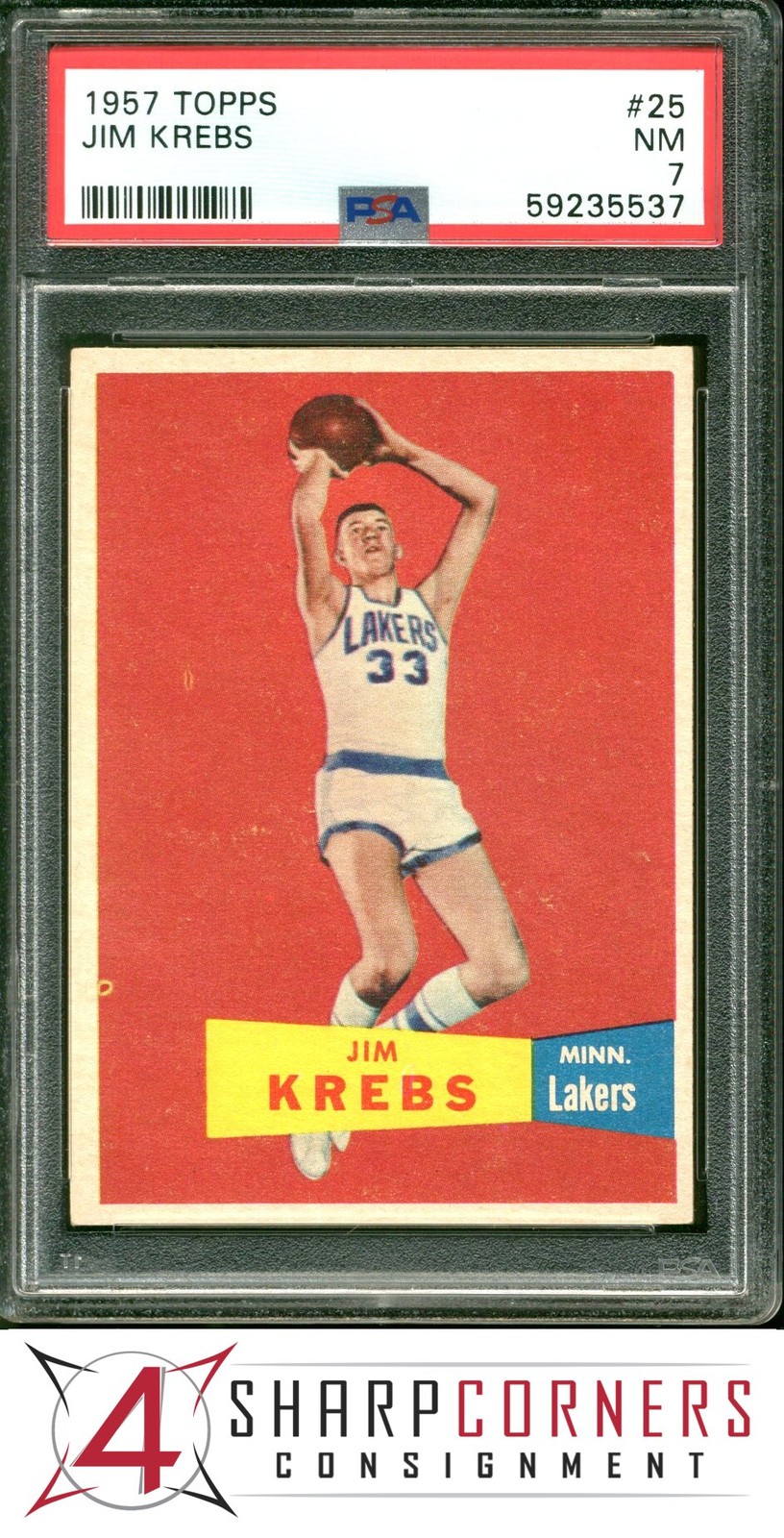 1957 TOPPS #25 JIM KREBS RC LAKERS PSA 7