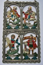 Kühn Zinn Wandbild " Hausheilige " handbemalt H 20 cm Kunsthandwerk Zinnbild