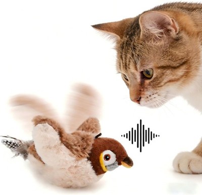 Interactive Chirping Bird Cat Toys with Flapping Wings, Rechargeable Sparrow