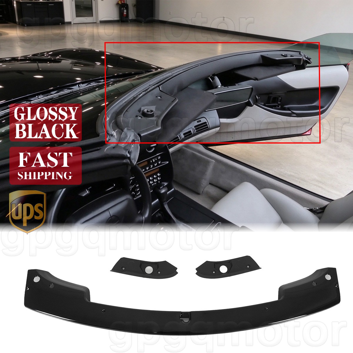 For Corvette C4 1991-1996 Gloss Windshield Interior Header Trim & Latch Brackets