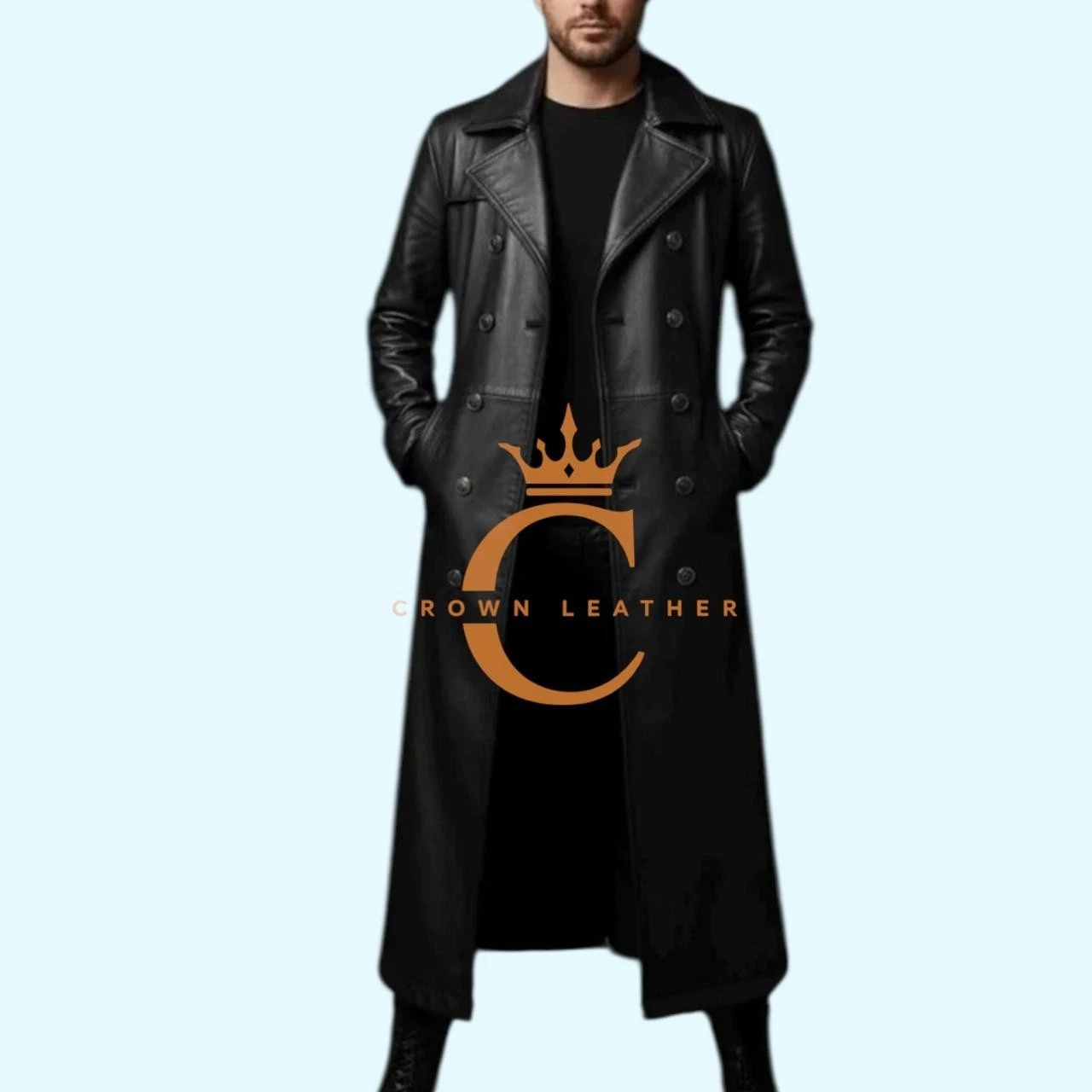Men's Causal Black Leather Long Coat In Genuine Soft Lambskin Leather Coat
