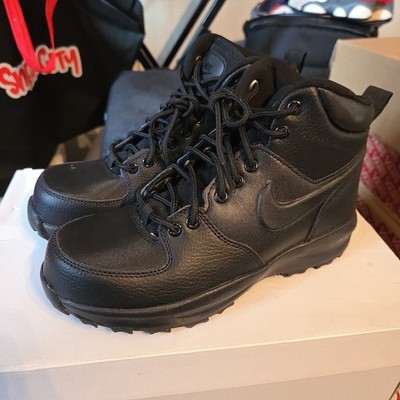New Nike Manoa LTR (GS) Boots Leather GS Triple Black Size 5Y Or 6 Women's