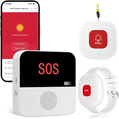 Wireless Caregiver Pager Life Alert System for Seniors No Monthly Fee, Wi-Fi APP