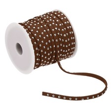 65.6ft Studded Faux Suede Cord Rope 5mm with Rivets Dark Brown Silver