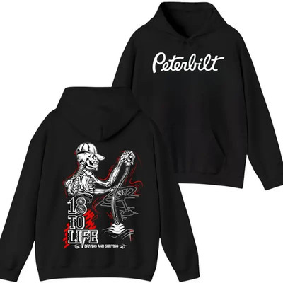 18 To Life Trucker Hoodie   Skeleton Gear Shift Funny Truck Driver Pullover