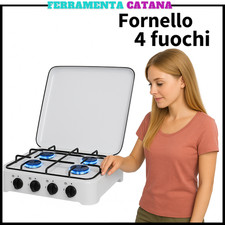fornello a gas 4 fuochi da campeggio fornellino portatile cucinotto in acciaio