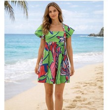 Farm Rio Multicolor Floral Ruffle Flutter Sleeve Square Neck Mini Fit Dress
