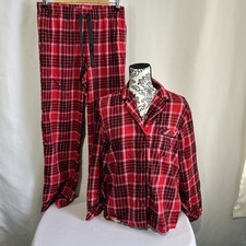 Victoria  s Secret Red Plaid Flannel Pajama Set Sz Small Long Sleeve Shirt Pants