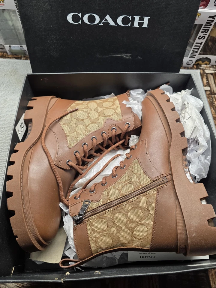 Coach Citysole side zipper monogram signature print boots brown CO257 NWOB sz 8  - Image 2 of 4