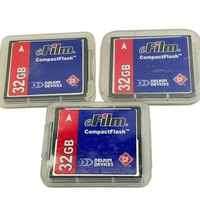 Set of 3 Delkin Efilm CF 32GB Memory Cards, Designed for Digital Cameras & PDAs